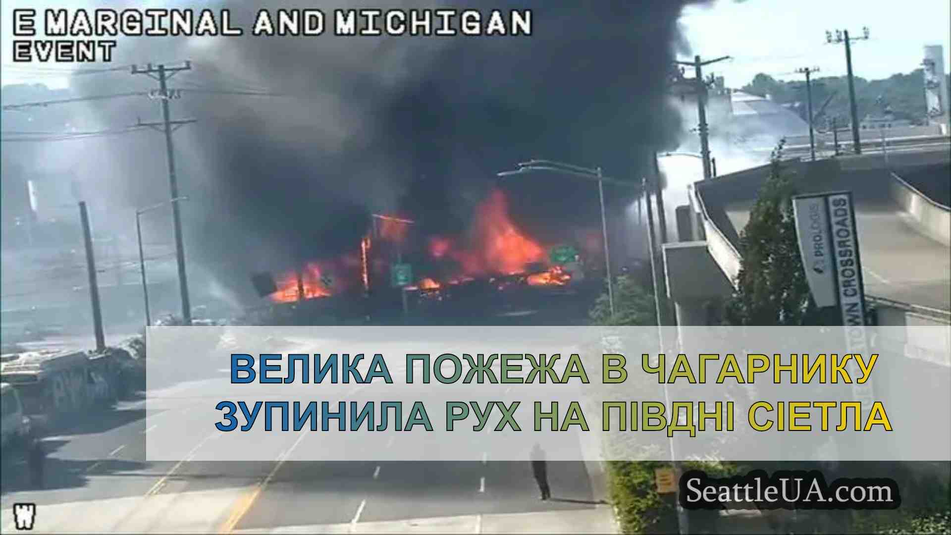 Велика пожежа в чагарнику зупинила рух