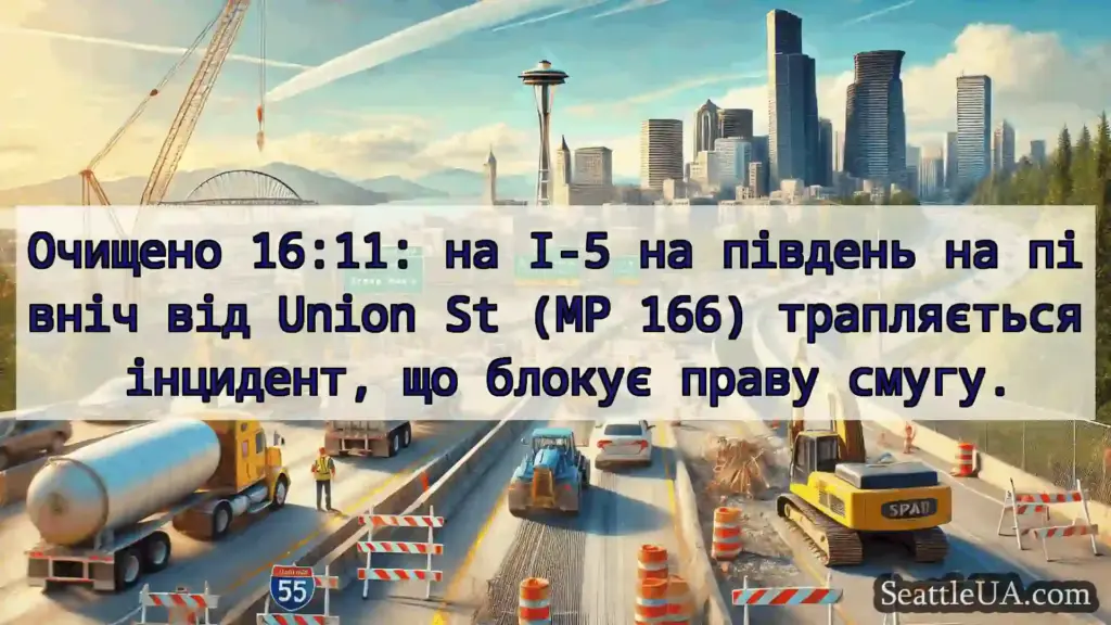 Транспортні новини Сіетла Очищено 16:11: на I-5 на південь