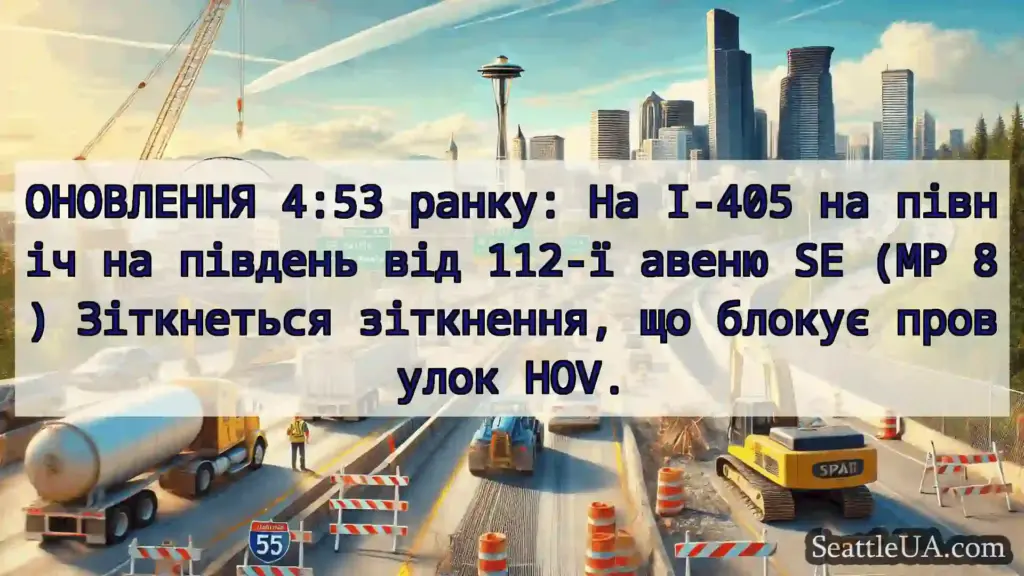 Транспортні новини Сіетла ОНОВЛЕННЯ 4:53 ранку: На I-405 на