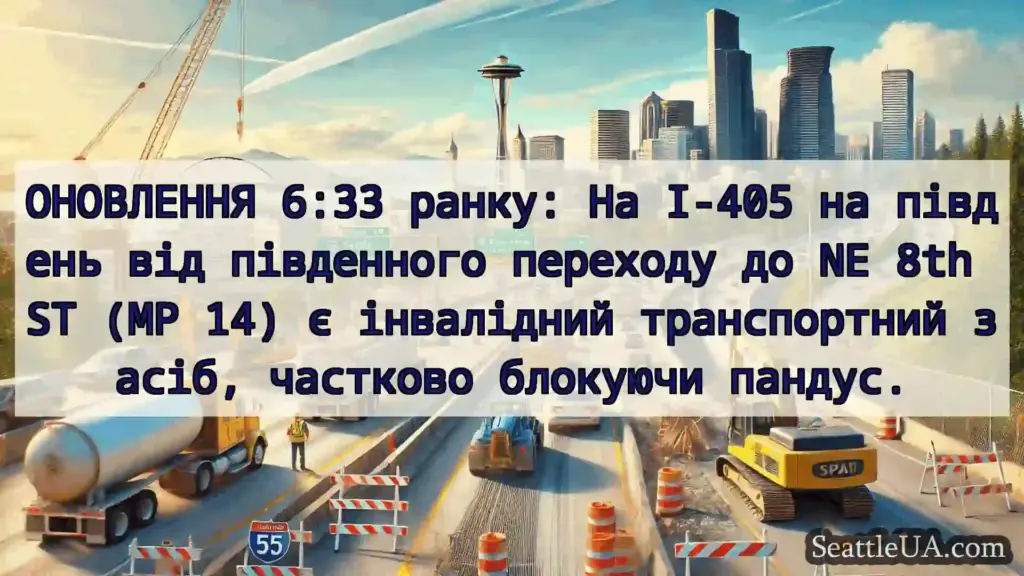 Транспортні новини Сіетла ОНОВЛЕННЯ 6:33 ранку: На I-405 на