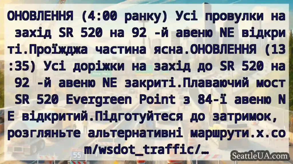Транспортні новини Сіетла ОНОВЛЕННЯ (4:00 ранку) Усі