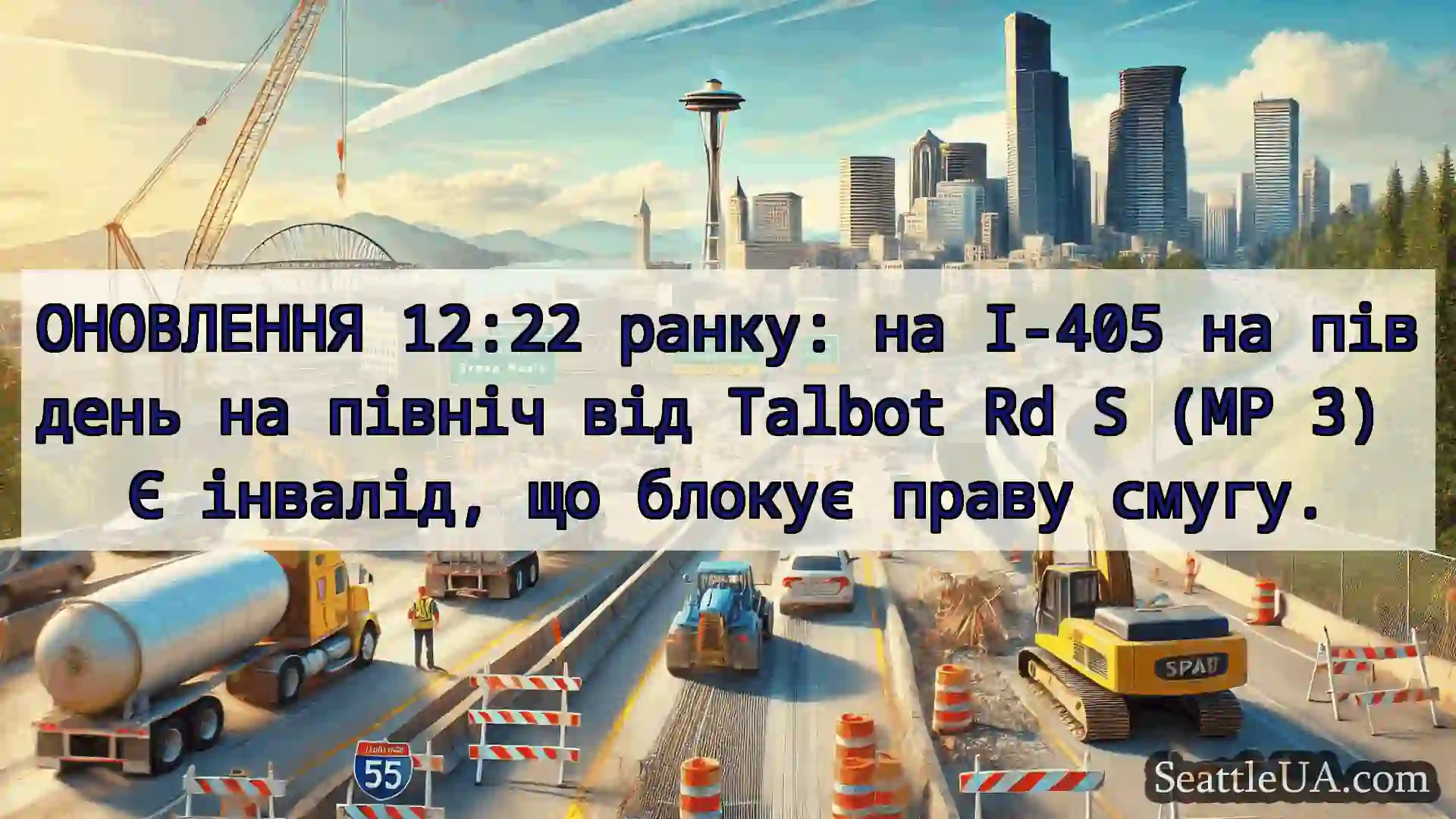 Транспортні новини Сіетла ОНОВЛЕННЯ 12:22 ранку: на I-405 на
