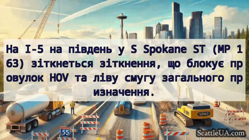 Транспортні новини Сіетла На I-5 на південь у S Spokane ST