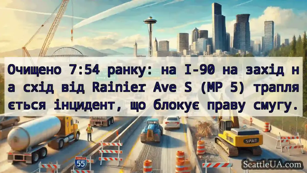 Транспортні новини Сіетла Очищено 7:54 ранку: на I-90 на