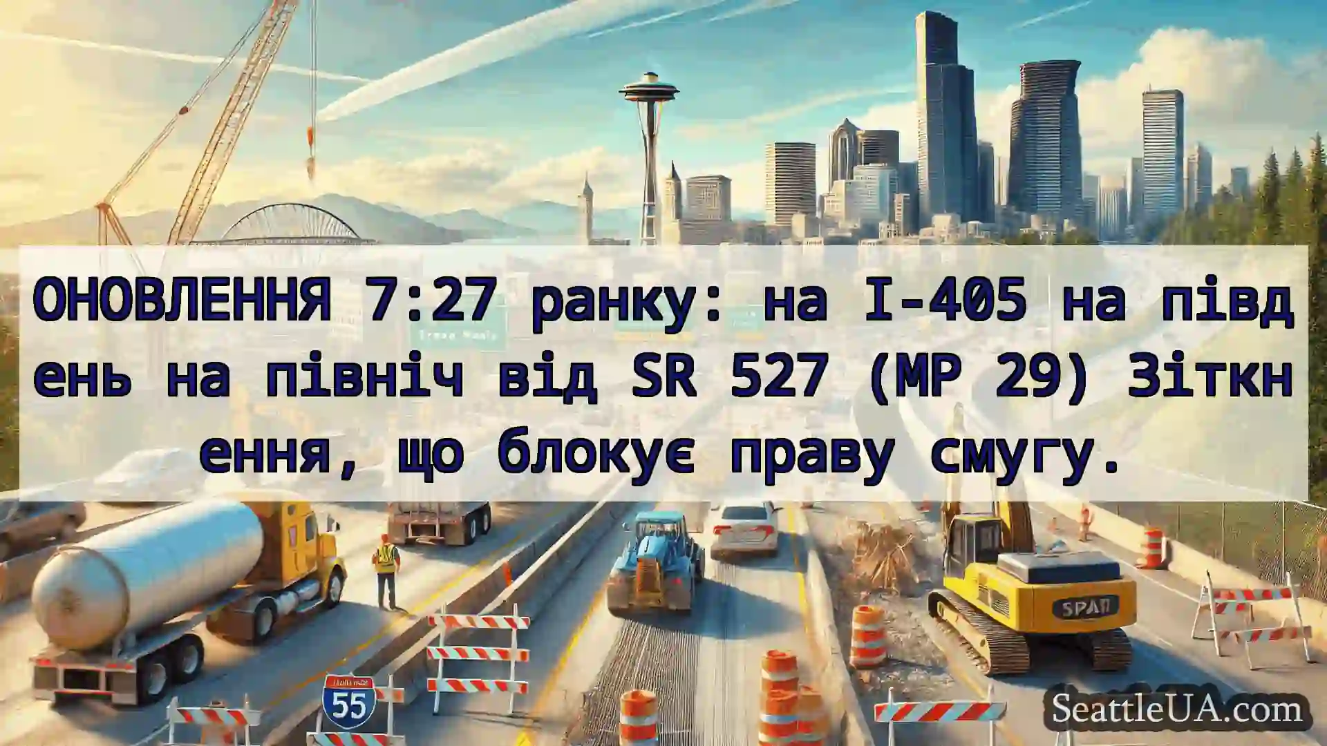 Транспортні новини Сіетла ОНОВЛЕННЯ 7:27 ранку: на I-405 на