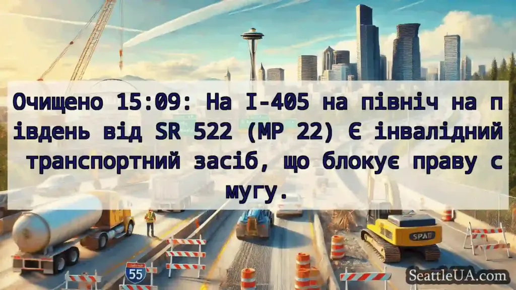 Транспортні новини Сіетла Очищено 15:09: На I-405 на північ