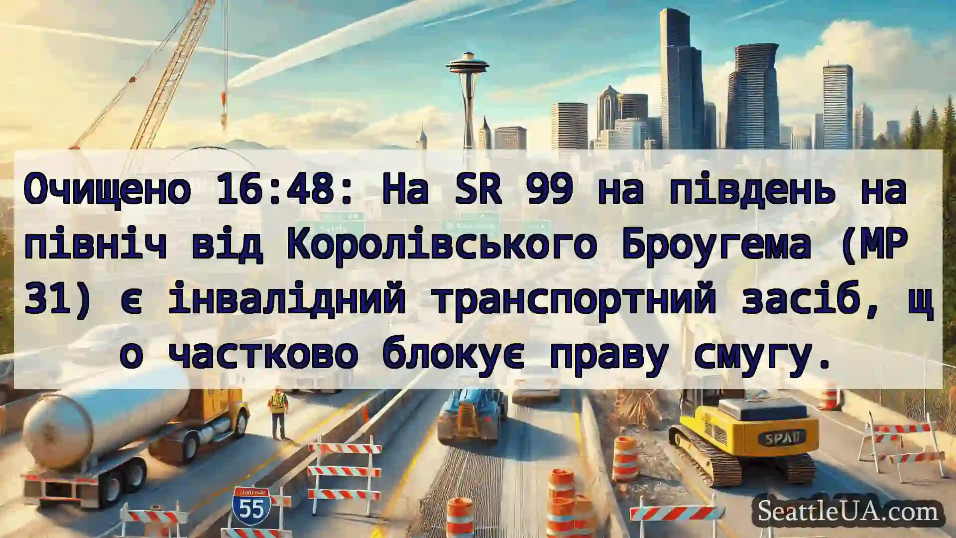 Транспортні новини Сіетла Очищено 16:48: На SR 99 на південь
