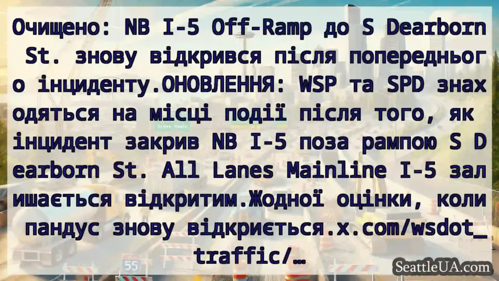 Транспортні новини Сіетла Очищено: NB I-5 Off-Ramp до S