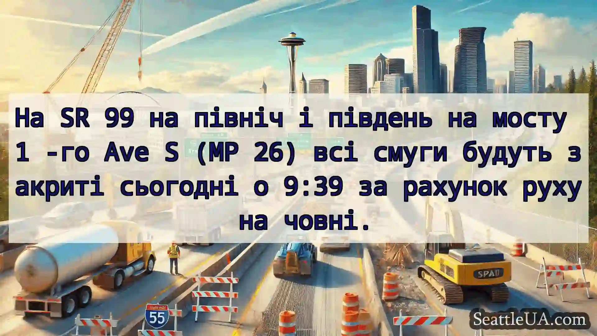 На SR 99 на північ і південь на мосту 1 -го Ave S
