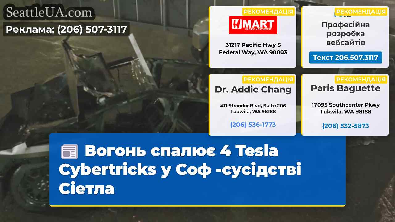 Вогонь спалює 4 Tesla Cybertricks у Соф