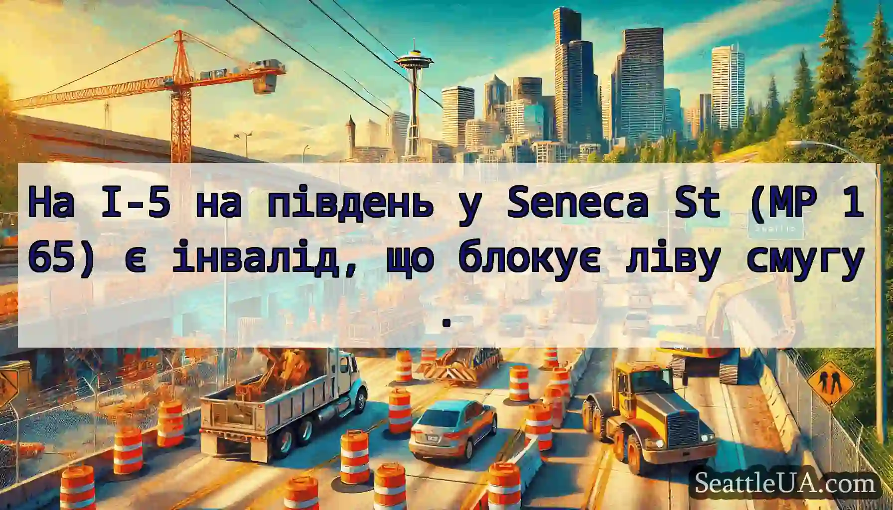На I-5 на південь у Seneca St (MP 165) є інвалід,