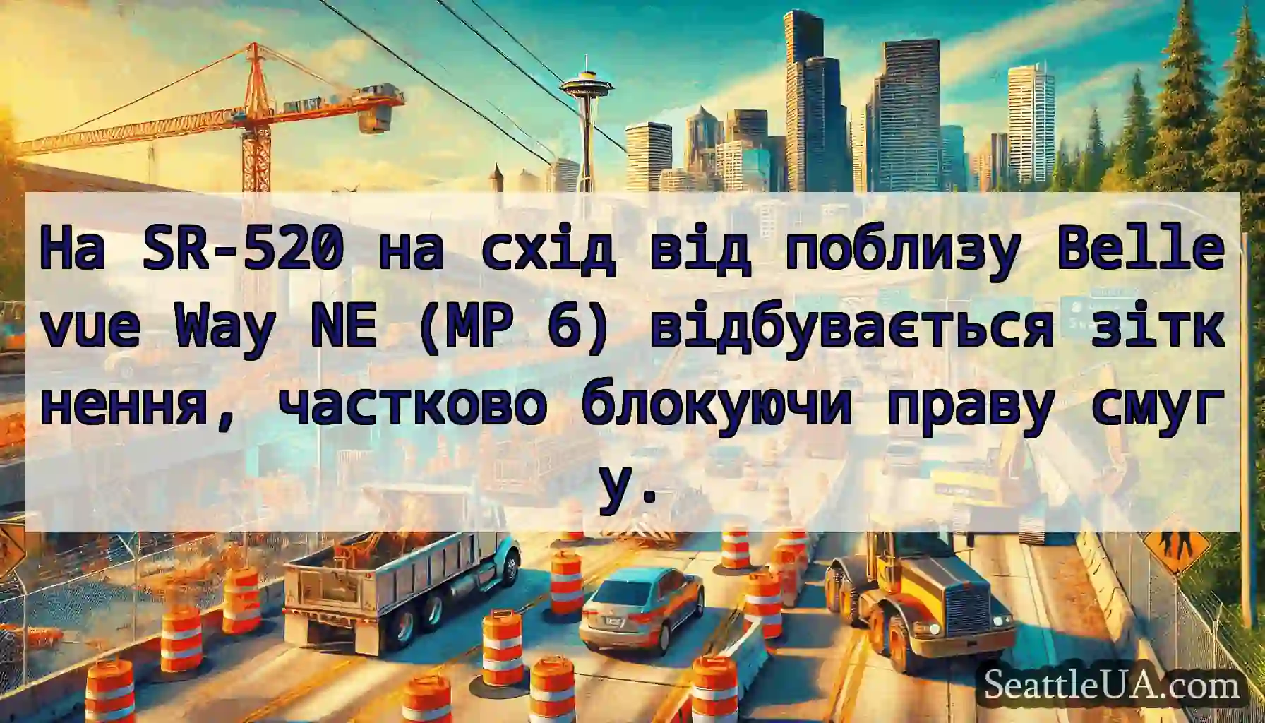 На SR-520 на схід від поблизу Bellevue Way NE (MP