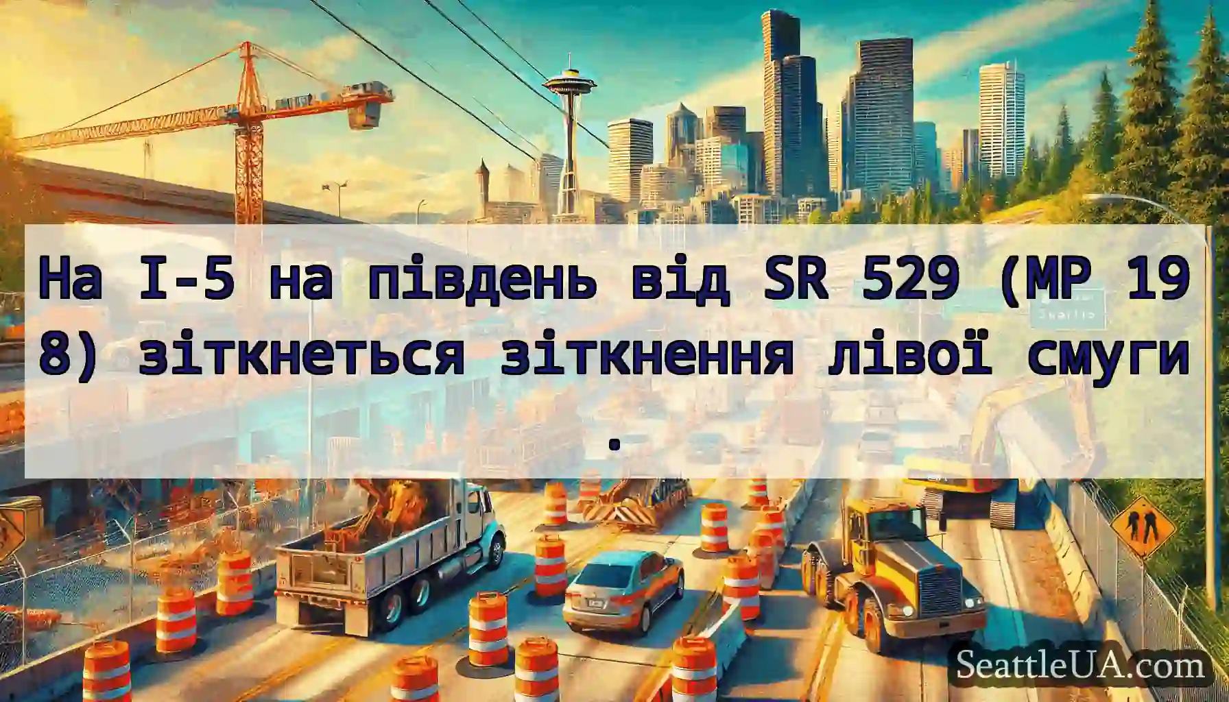 На I-5 на південь від SR 529 (MP 198) зіткнеться