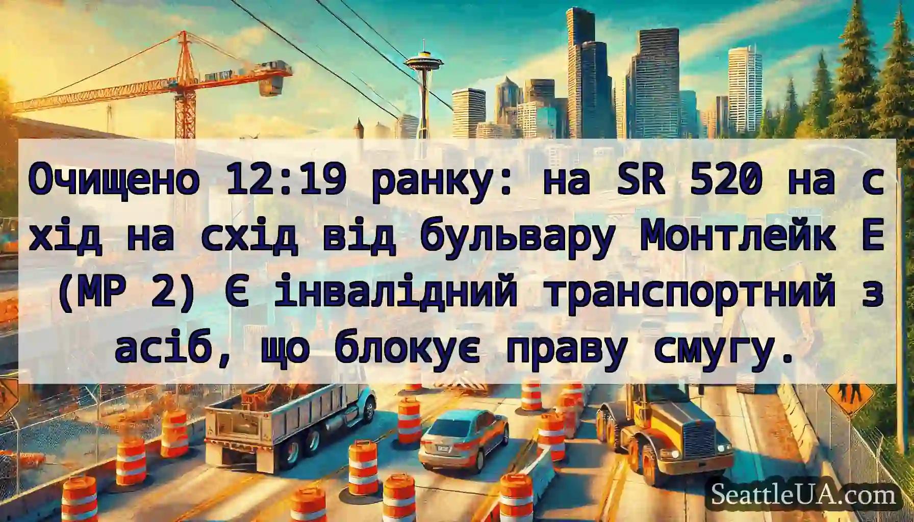 Очищено 12:19 ранку: на SR 520 на схід на схід