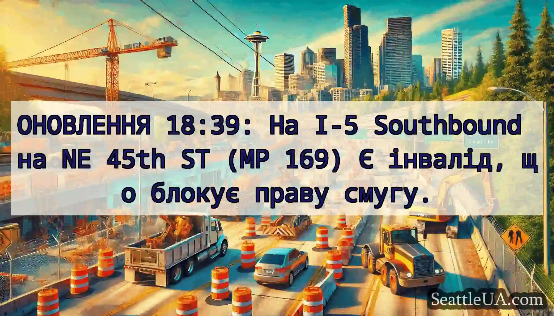 ОНОВЛЕННЯ 18:39: На I-5 Southbound на NE 45th ST