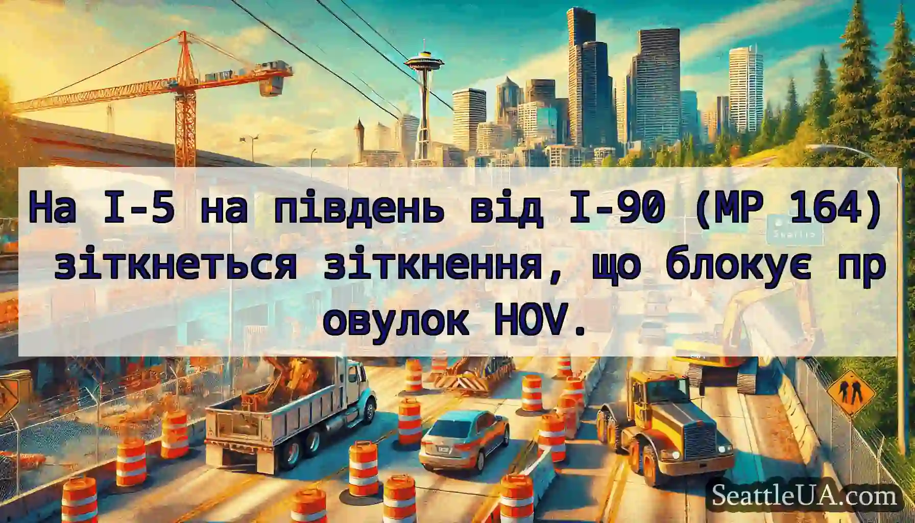 На I-5 на південь від I-90 (MP 164) зіткнеться
