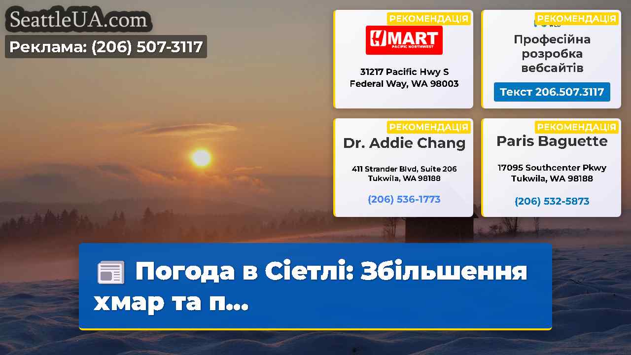 Погода в Сіетлі: Збільшення хмар та п...
