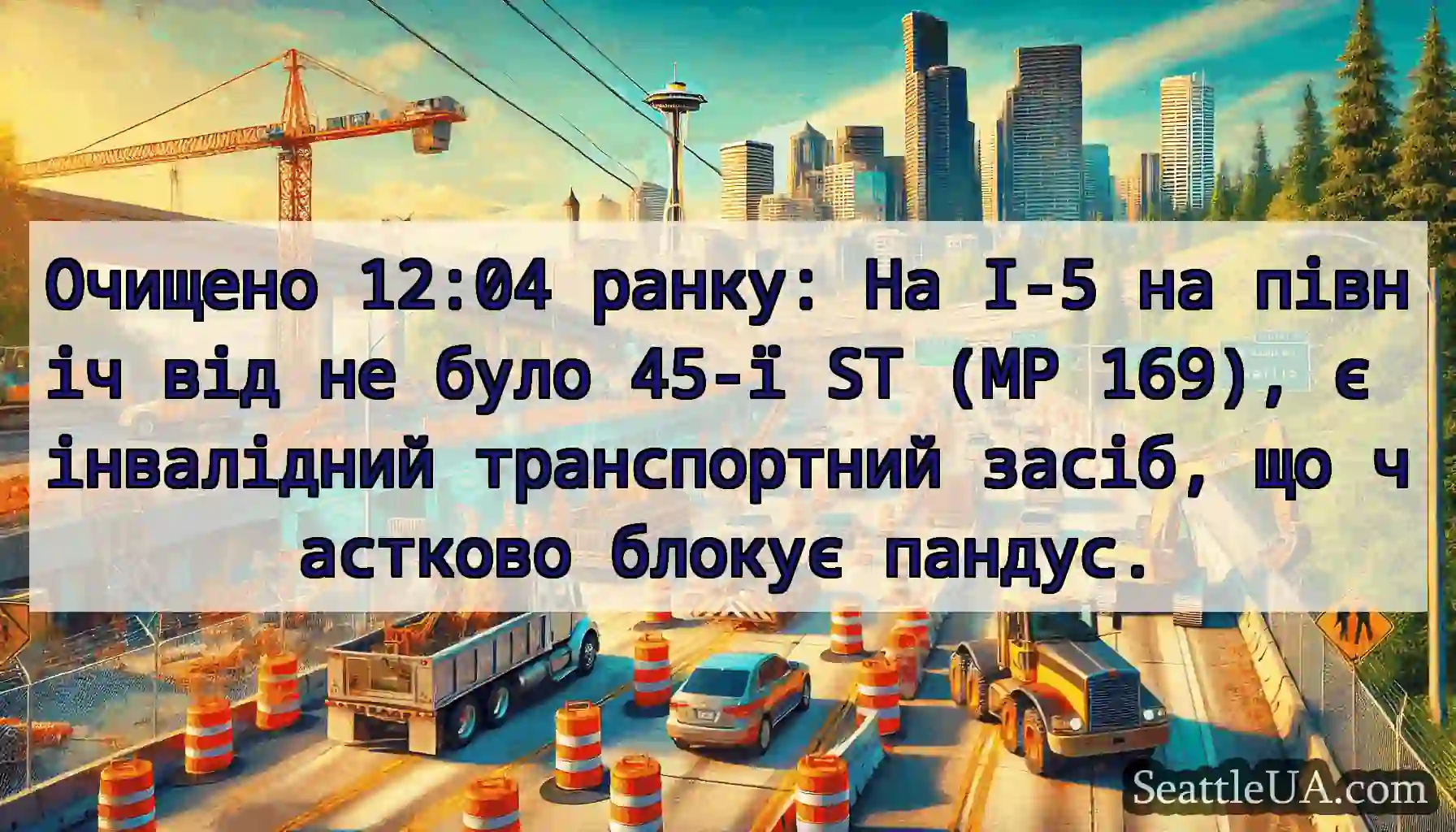 Очищено 12:04 ранку: На I-5 на північ від не було