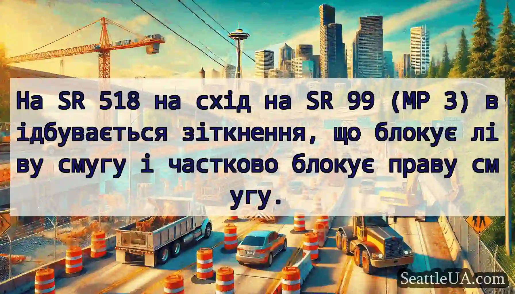 На SR 518 на схід на SR 99 (MP 3) відбувається