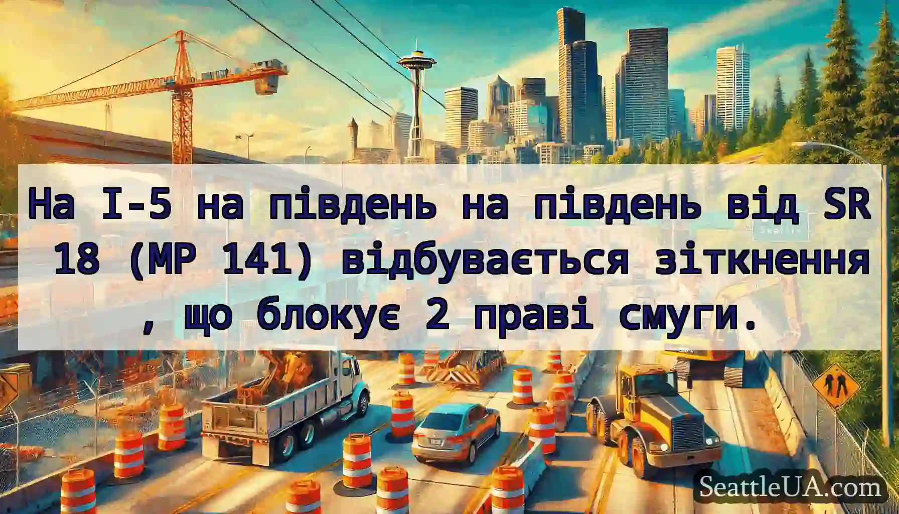 На I-5 на південь на південь від SR 18 (MP 141)