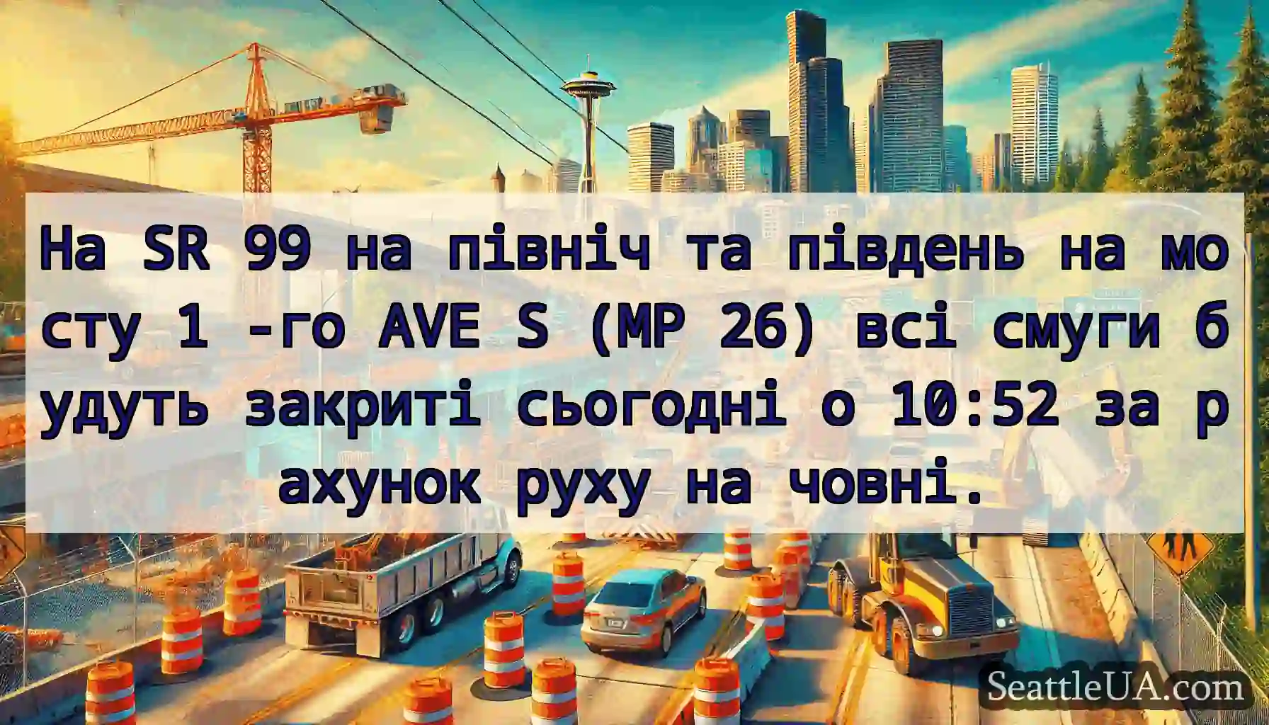 На SR 99 на північ та південь на мосту 1 -го AVE
