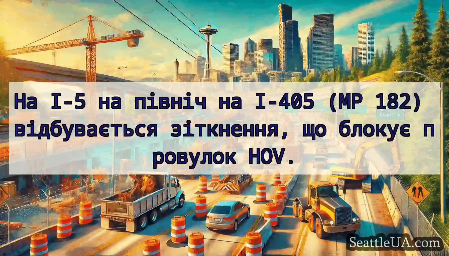 На I-5 на північ на I-405 (MP 182) відбувається