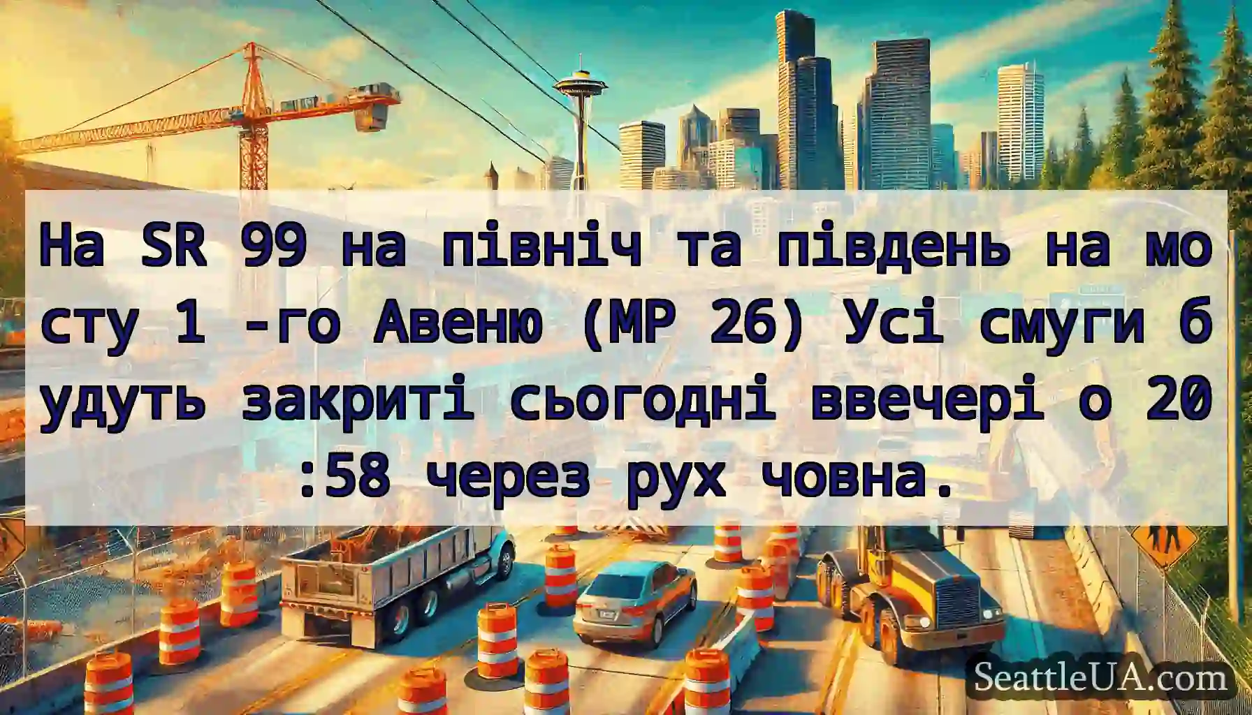 На SR 99 на північ та південь на мосту 1 -го