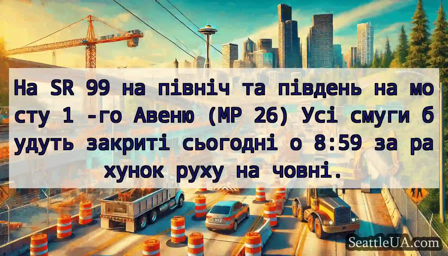 На SR 99 на північ та південь на мосту 1 -го