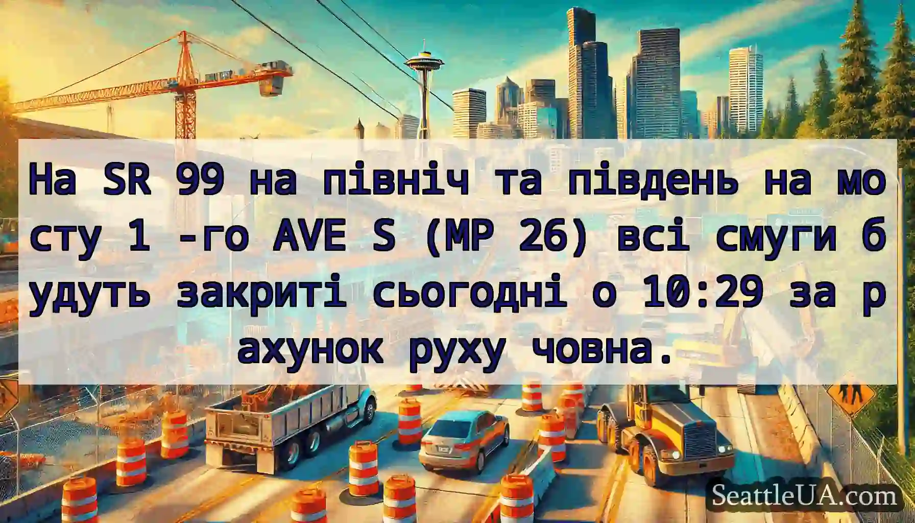 На SR 99 на північ та південь на мосту 1 -го AVE