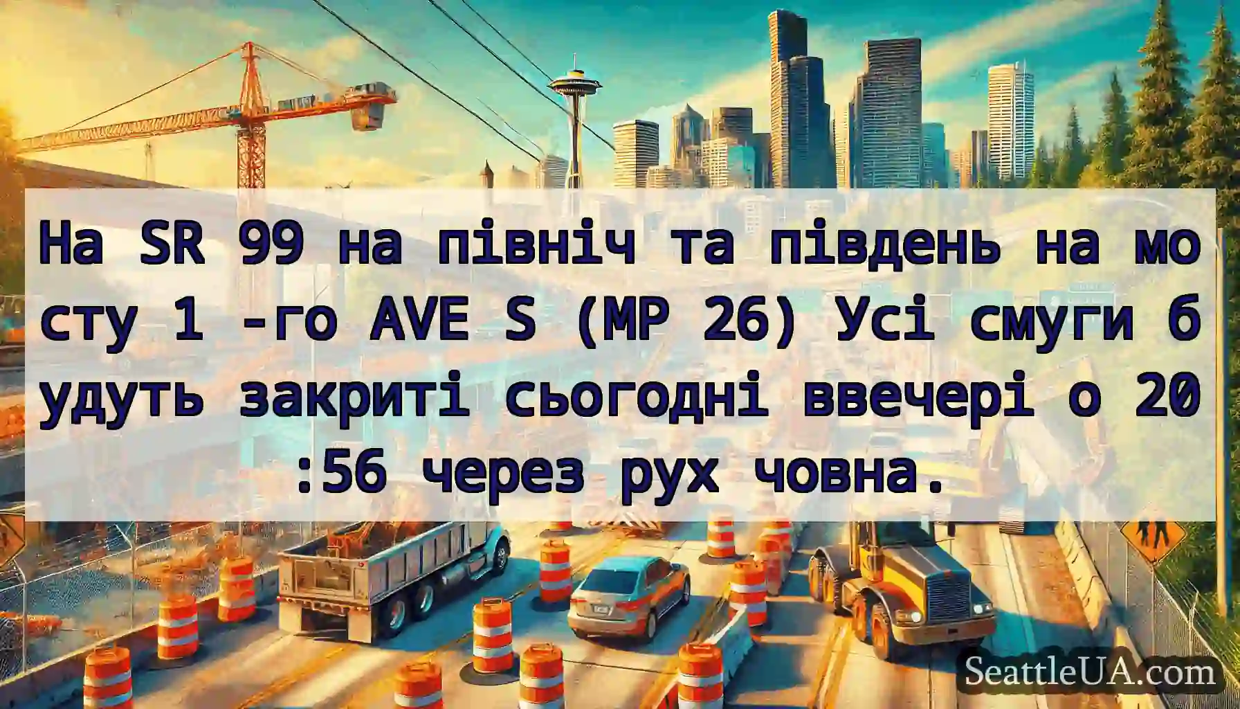 На SR 99 на північ та південь на мосту 1 -го AVE