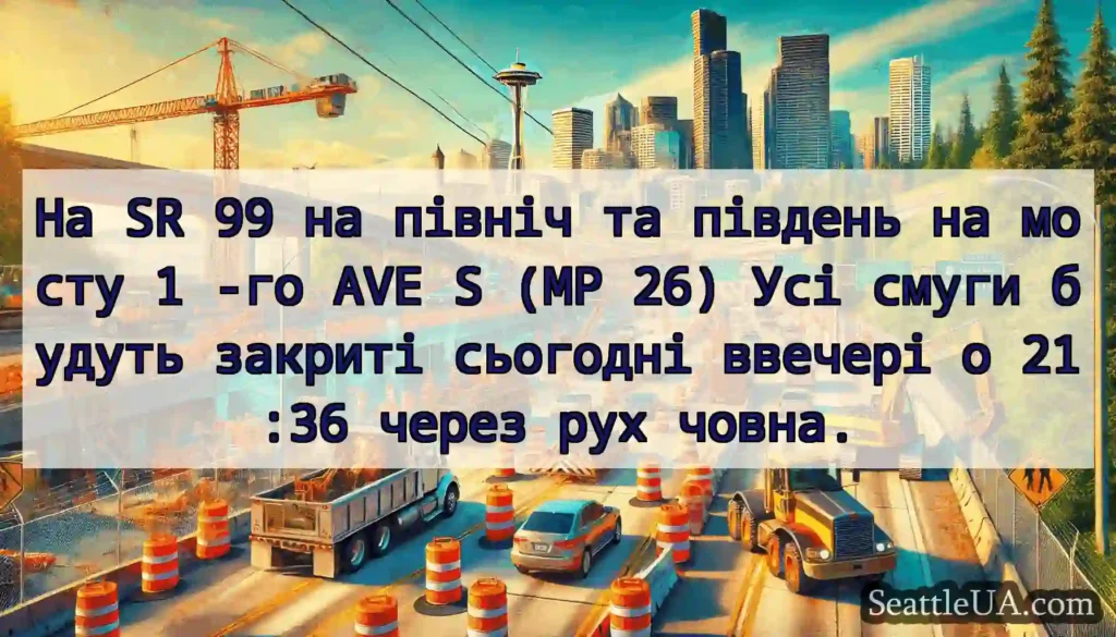 На SR 99 на північ та південь на мосту 1 -го AVE