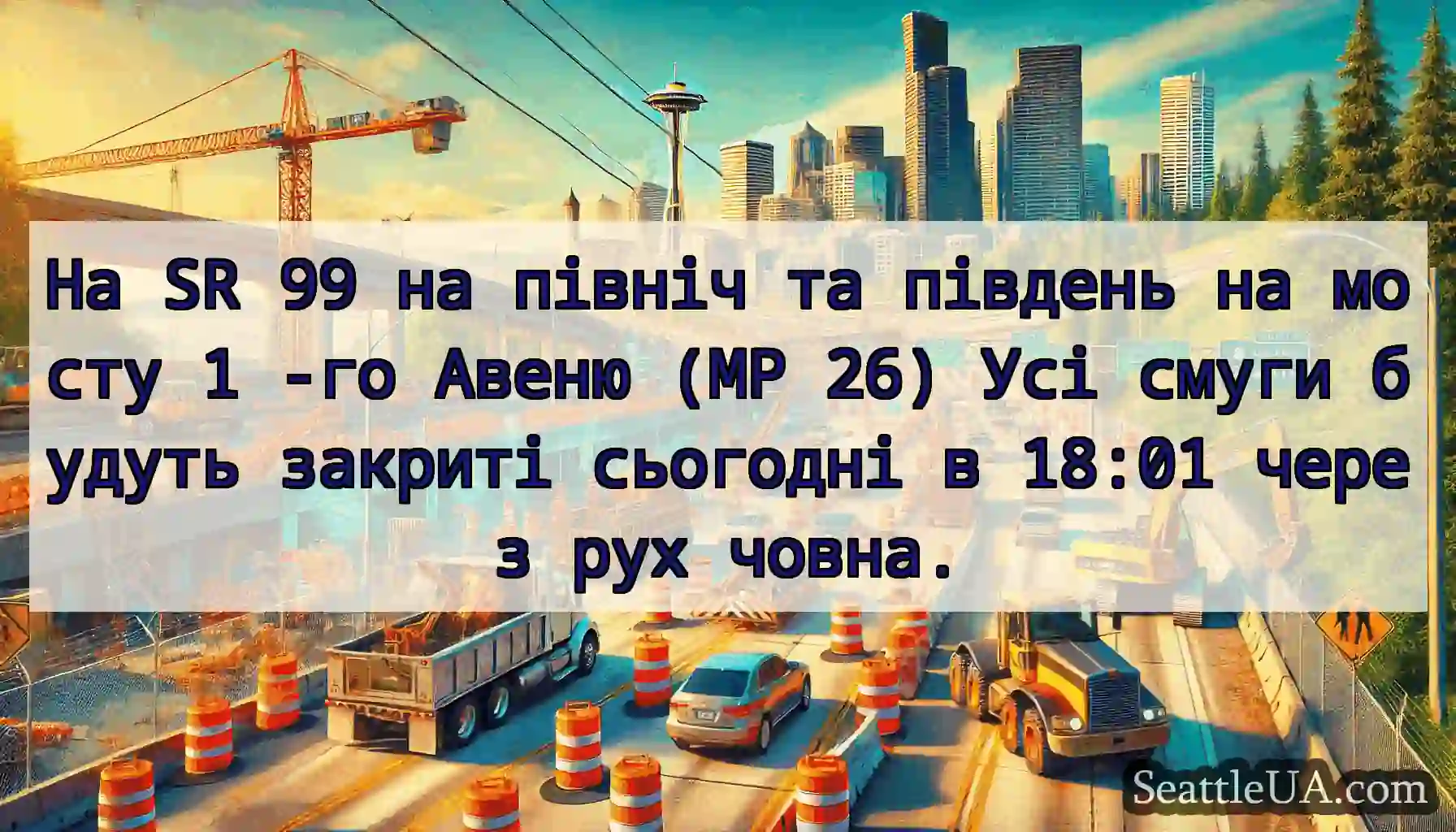На SR 99 на північ та південь на мосту 1 -го