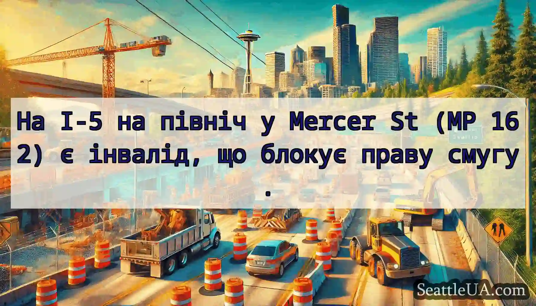 На I-5 на північ у Mercer St (MP 162) є інвалід,