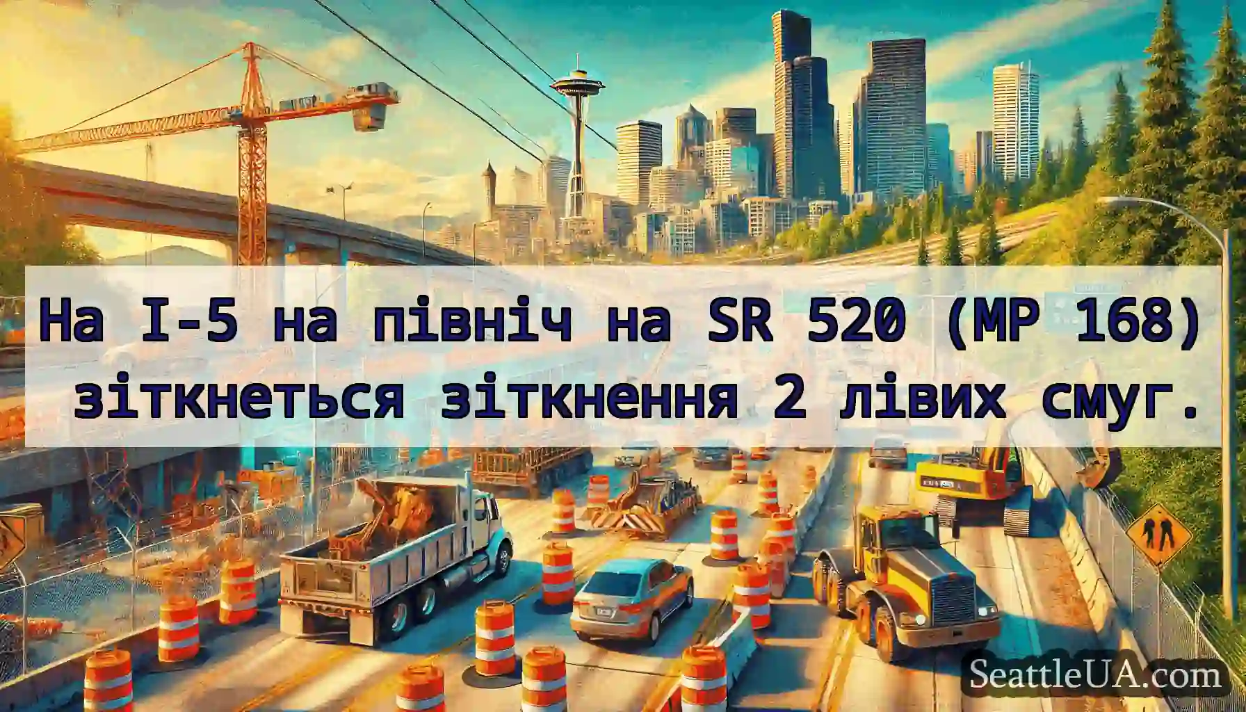На I-5 на північ на SR 520 (MP 168) зіткнеться