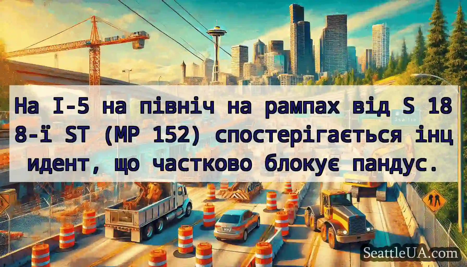 На I-5 на північ на рампах від S 188-ї ST (MP