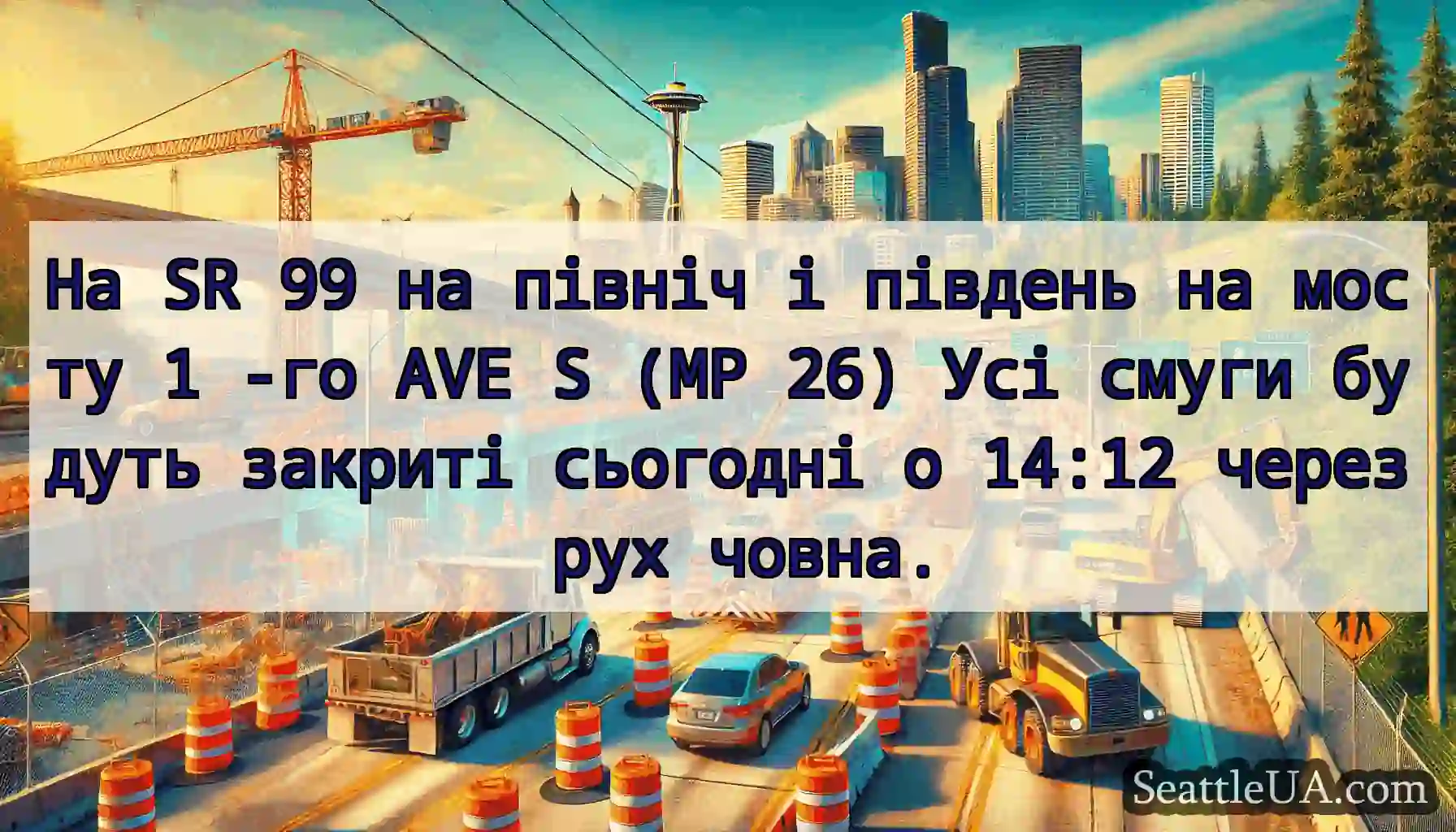 На SR 99 на північ і південь на мосту 1 -го AVE S