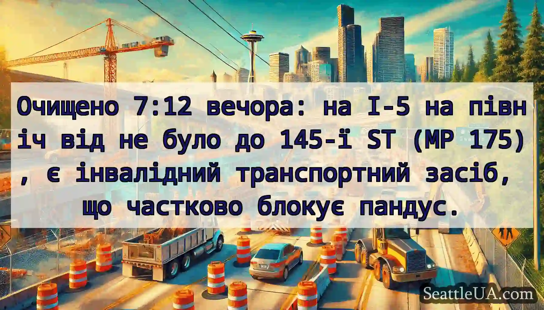 Очищено 7:12 вечора: на I-5 на північ від не було