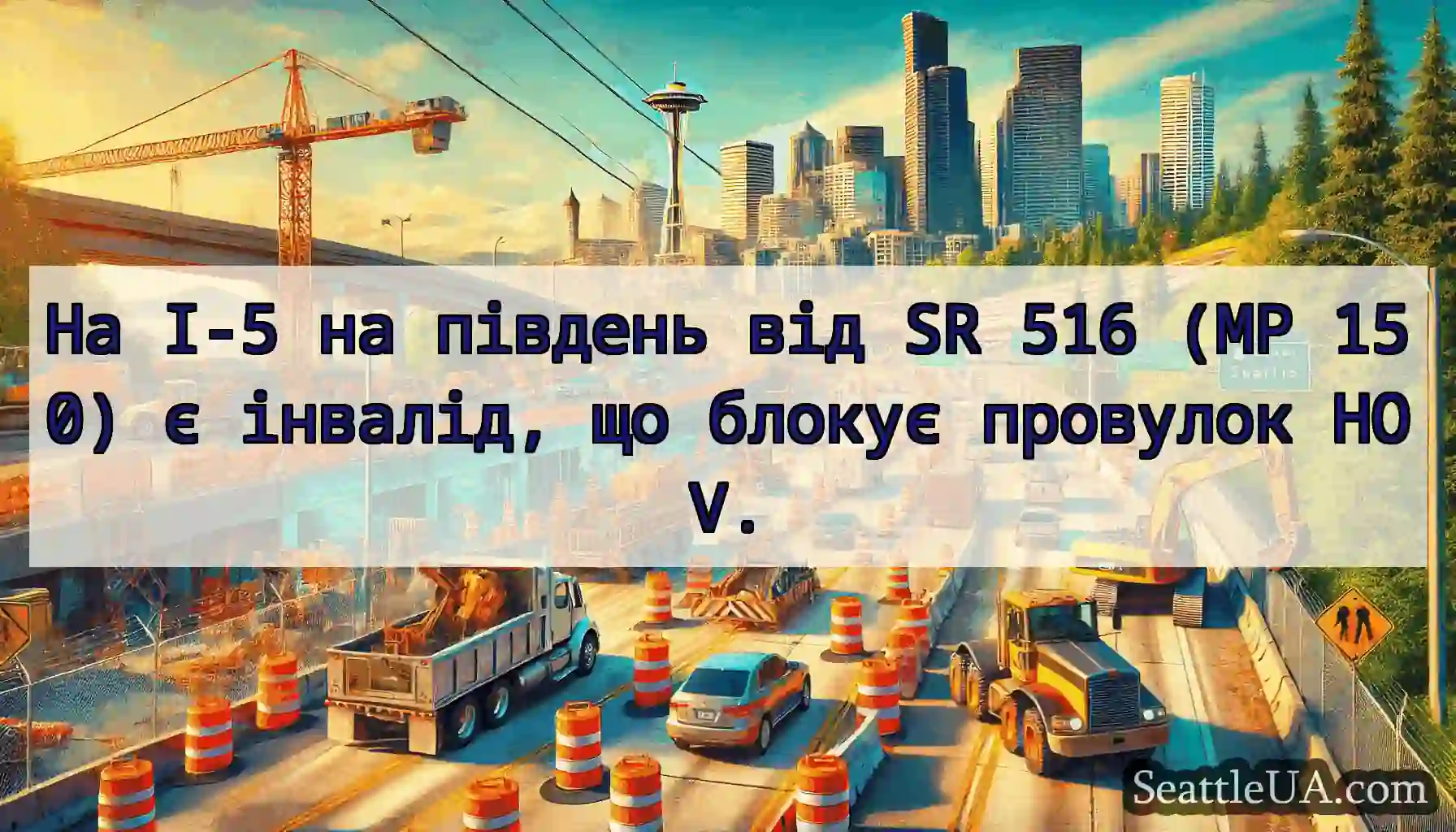 На I-5 на південь від SR 516 (MP 150) є інвалід,