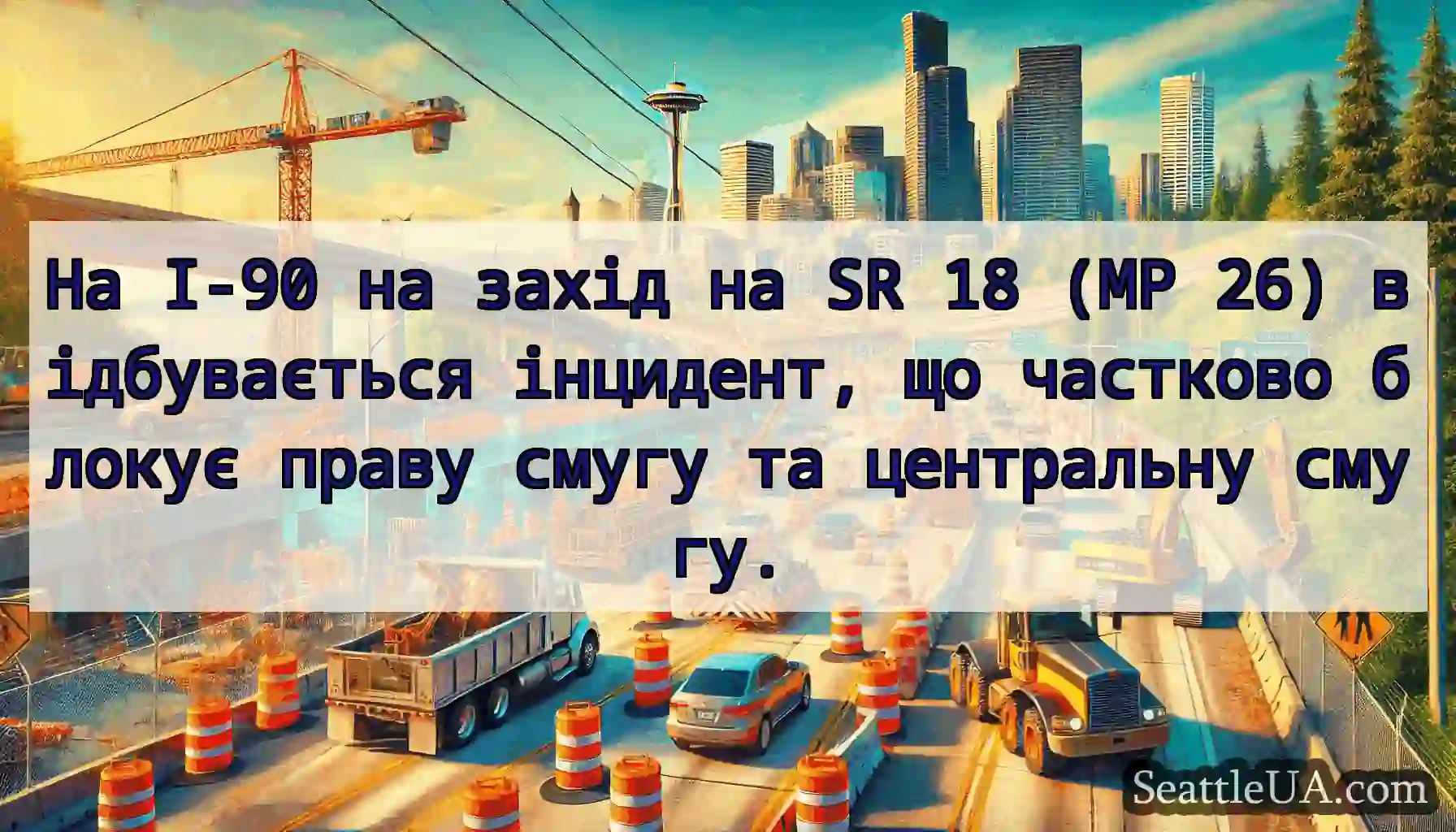 На I-90 на захід на SR 18 (MP 26) відбувається