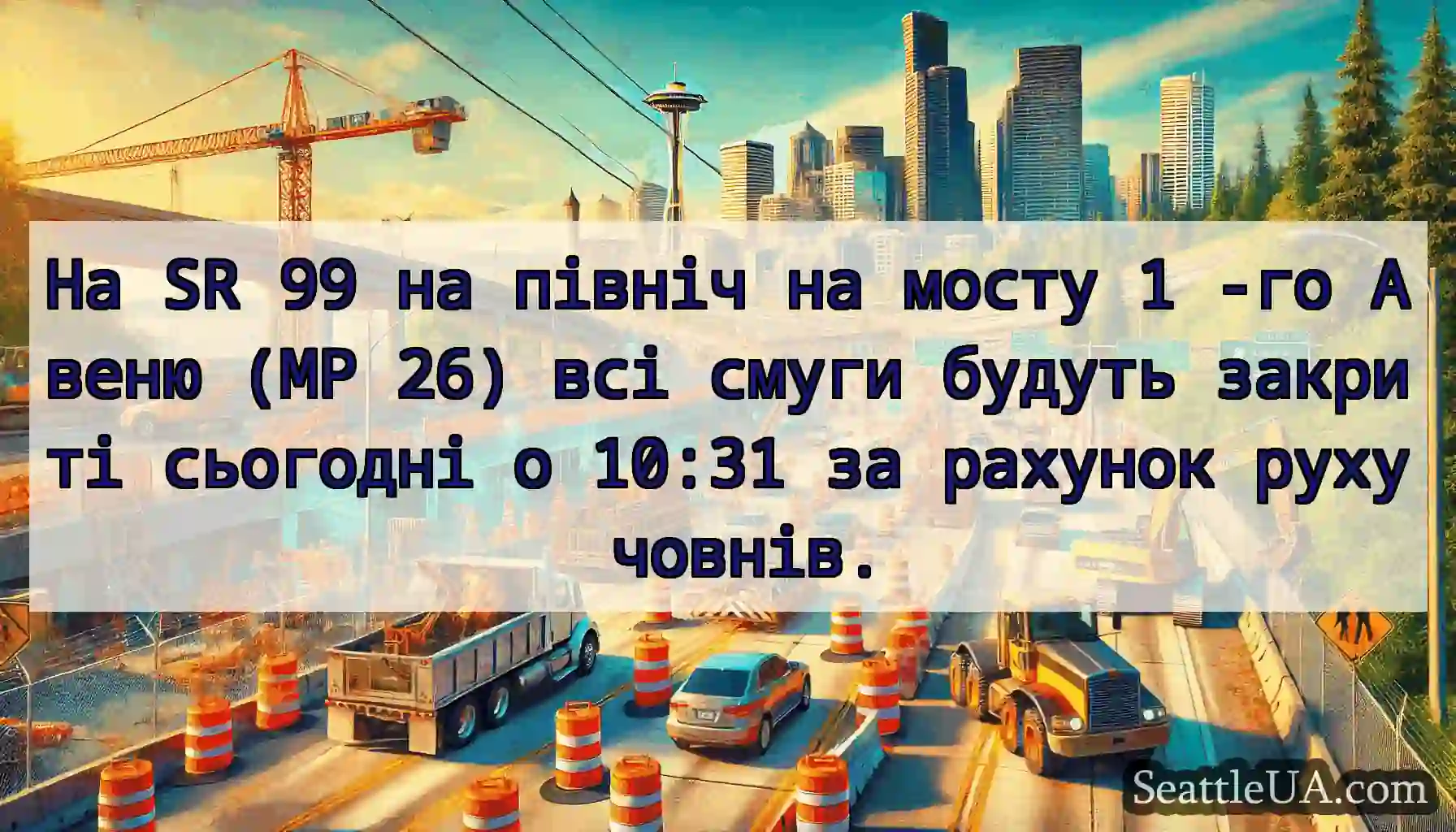 На SR 99 на північ на мосту 1 -го Авеню (MP 26)