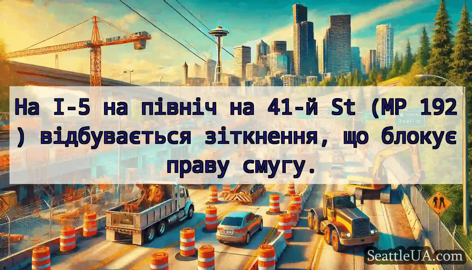 На I-5 на північ на 41-й St (MP 192) відбувається