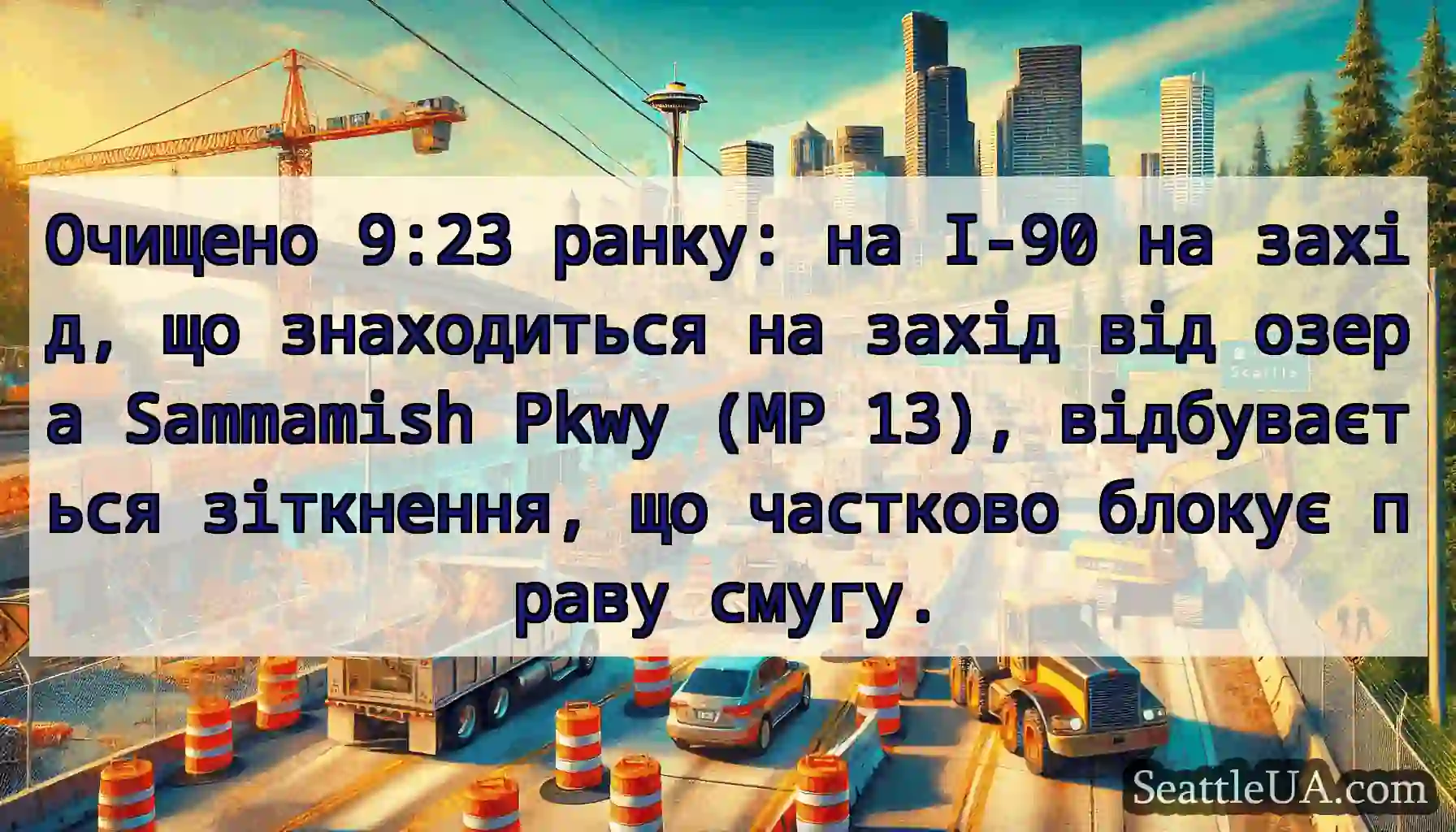 Очищено 9:23 ранку: на I-90 на захід, що