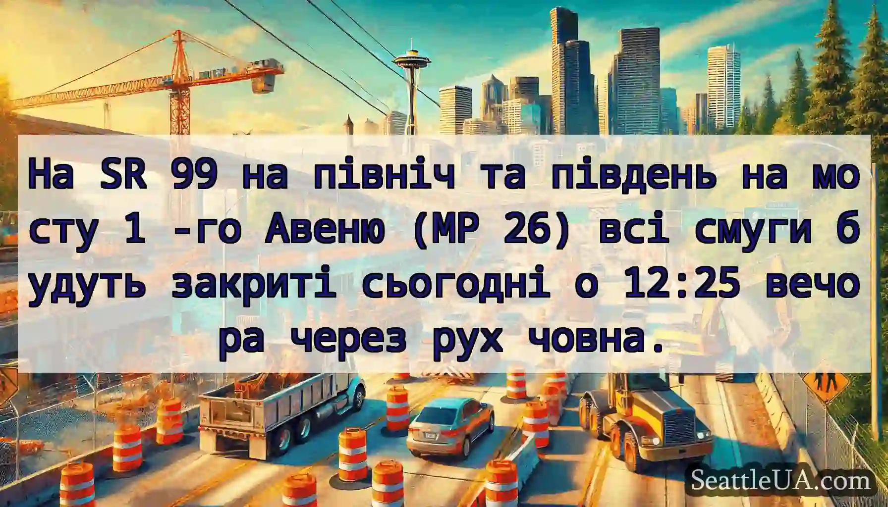 На SR 99 на північ та південь на мосту 1 -го
