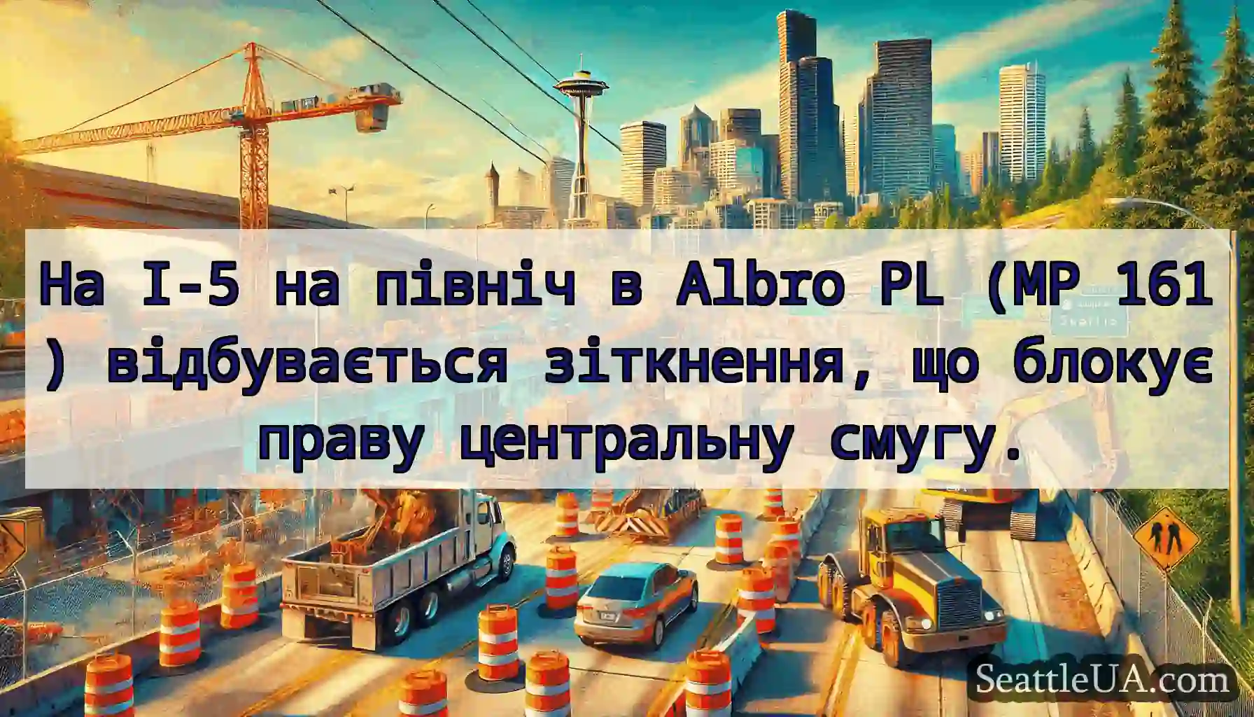 На I-5 на північ в Albro PL (MP 161) відбувається