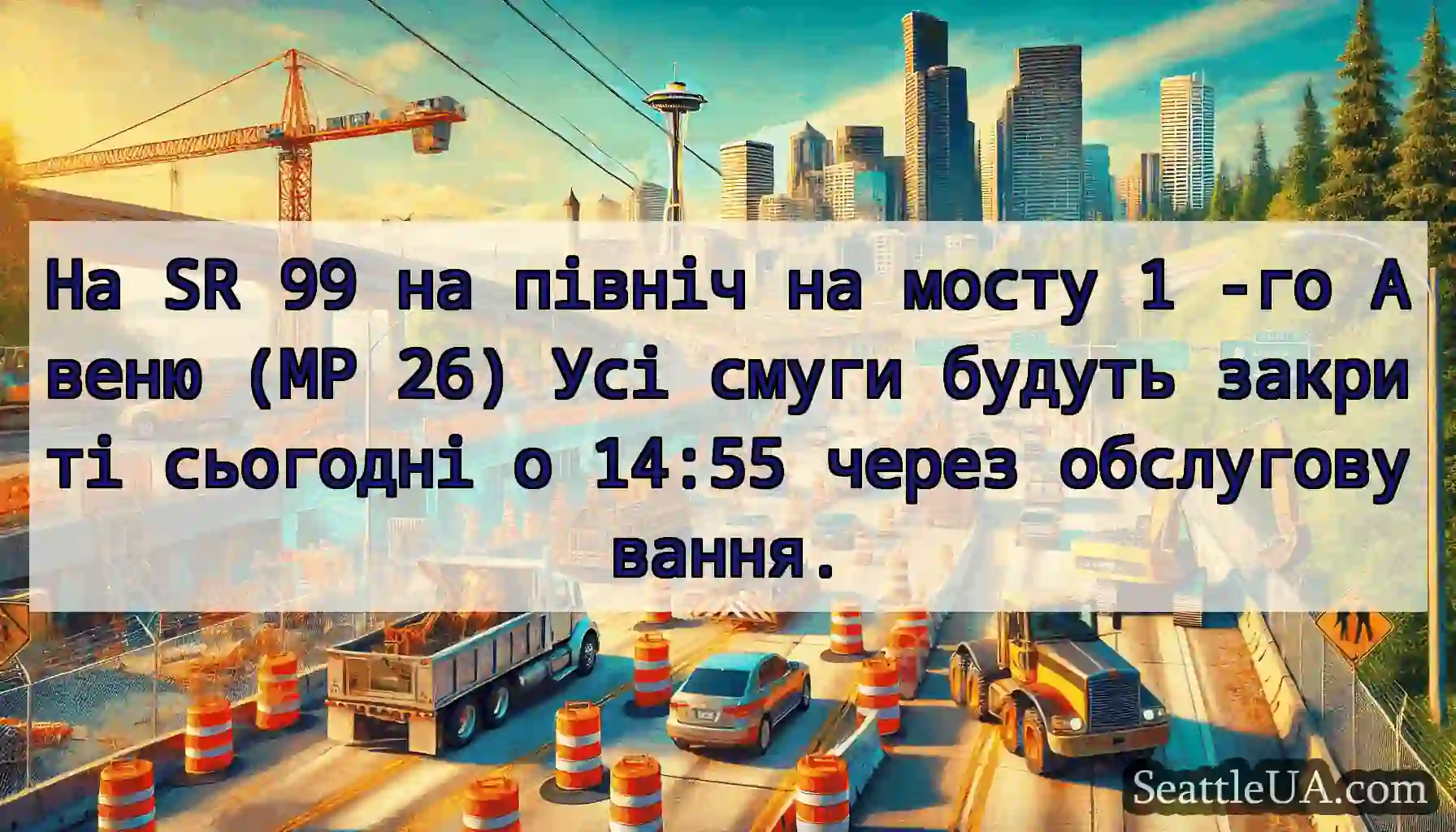 На SR 99 на північ на мосту 1 -го Авеню (MP 26)