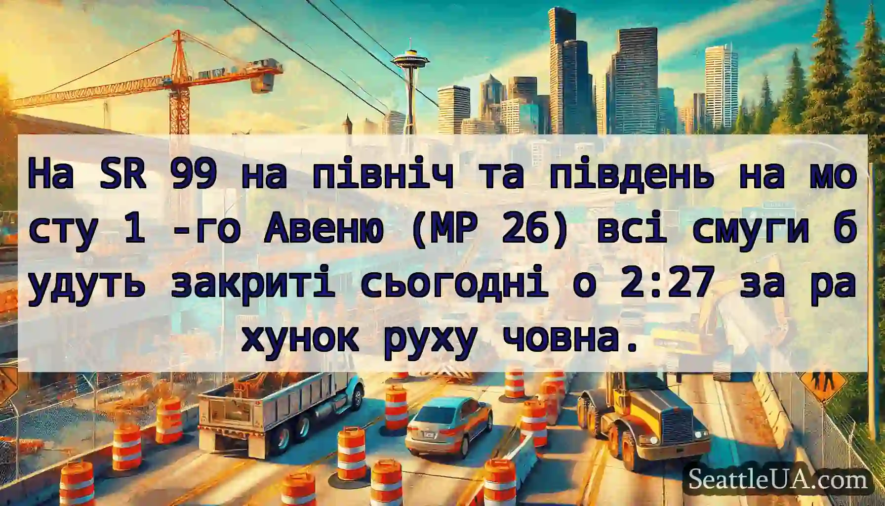 На SR 99 на північ та південь на мосту 1 -го
