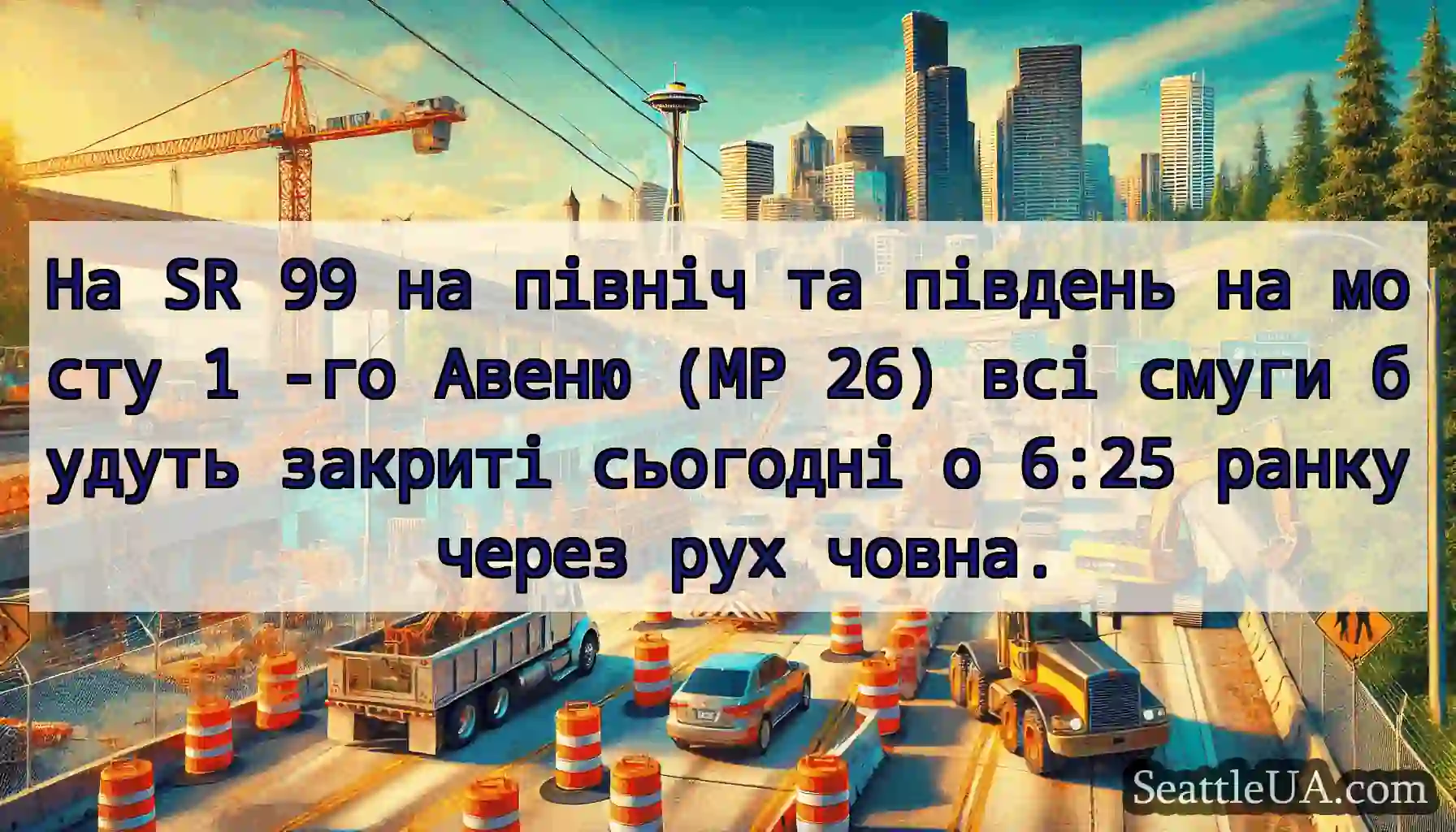 На SR 99 на північ та південь на мосту 1 -го