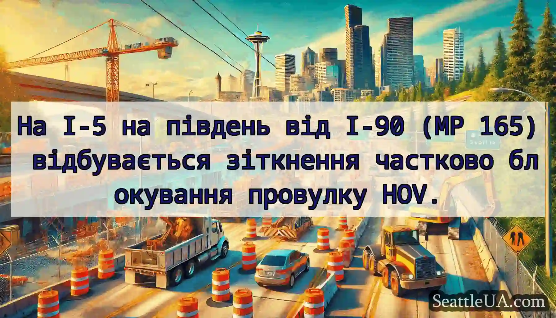На I-5 на південь від I-90 (MP 165) відбувається