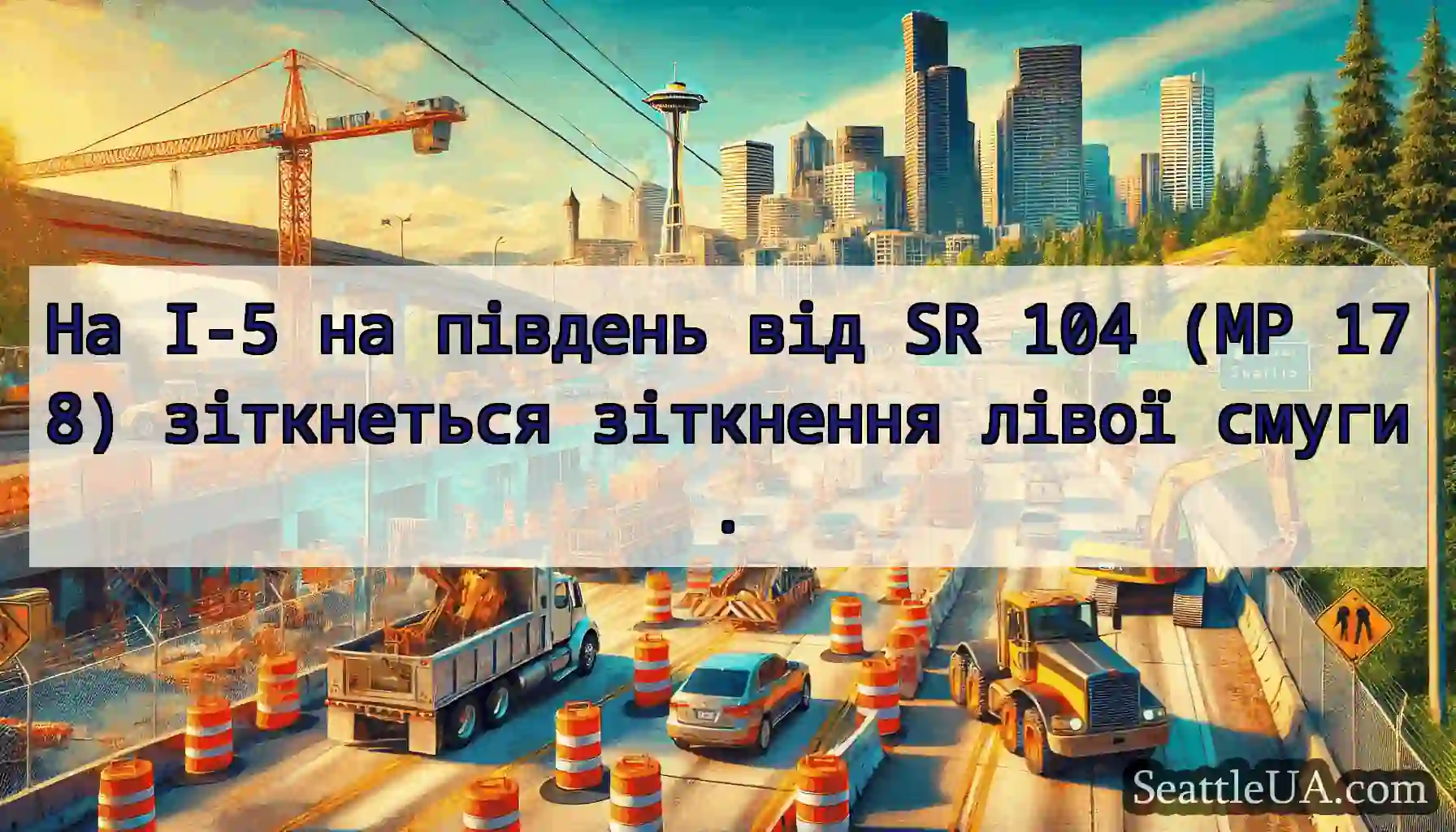 На I-5 на південь від SR 104 (MP 178) зіткнеться