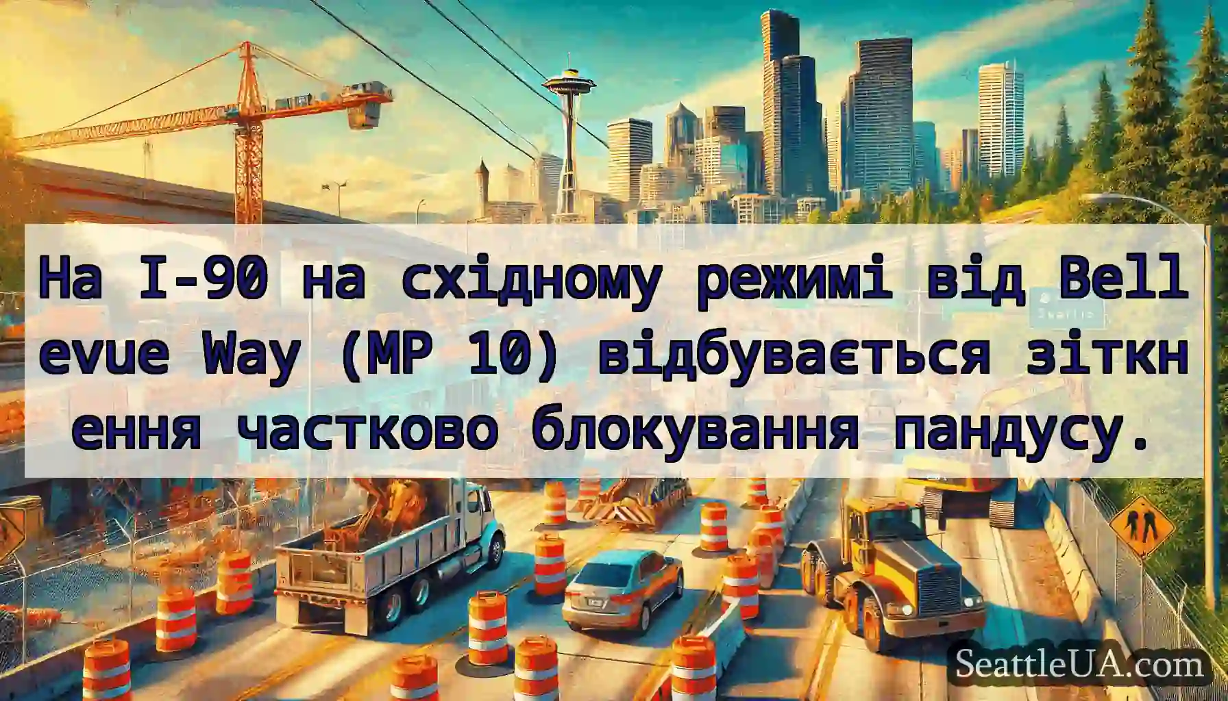 На I-90 на східному режимі від Bellevue Way (MP